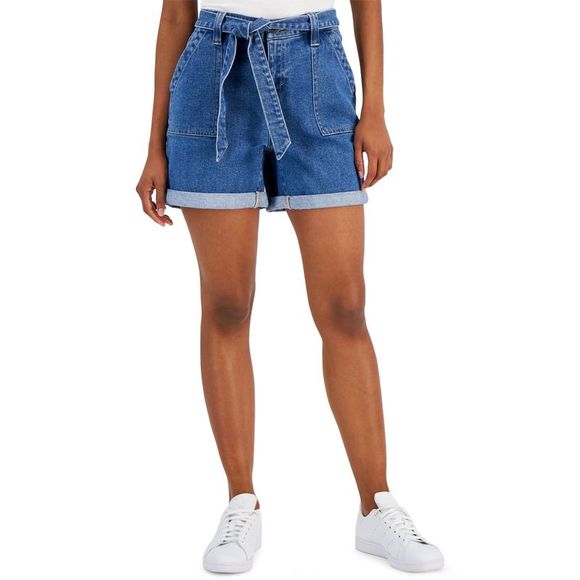 Women's Mid-Rise Belted Cuff Shorts - Picture 1 of 2